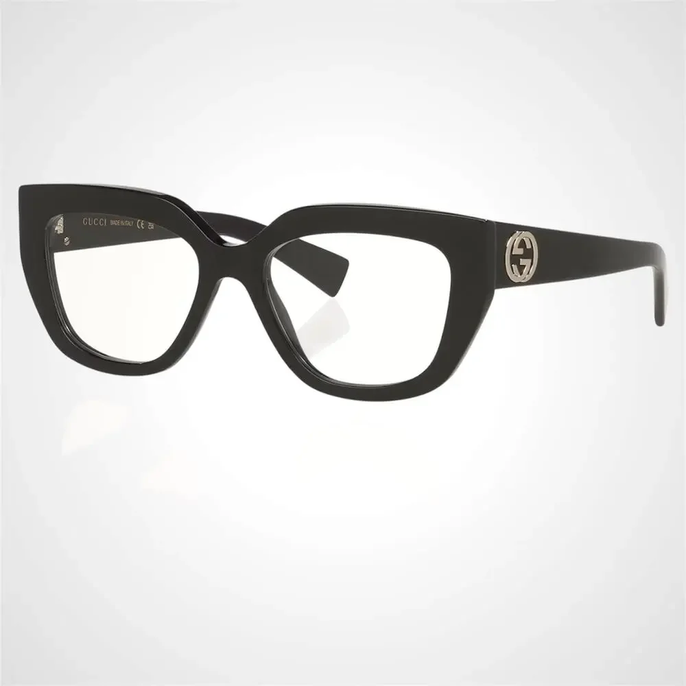New Gucci Eyeglasses Black Cat Eye Metal GG Logo 53-18-140mm Rx-able Womens